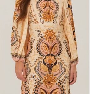 FARM Rio Cream A-Line Bishop Sleeve Dress